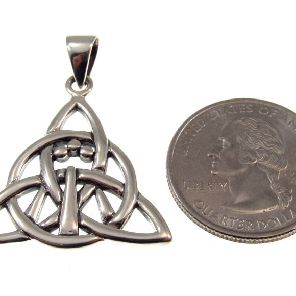 Solid 925 Sterling Silver Celtic Triquetra Knot Awen 3 Rays of Light Pendant - Picture 2 of 5